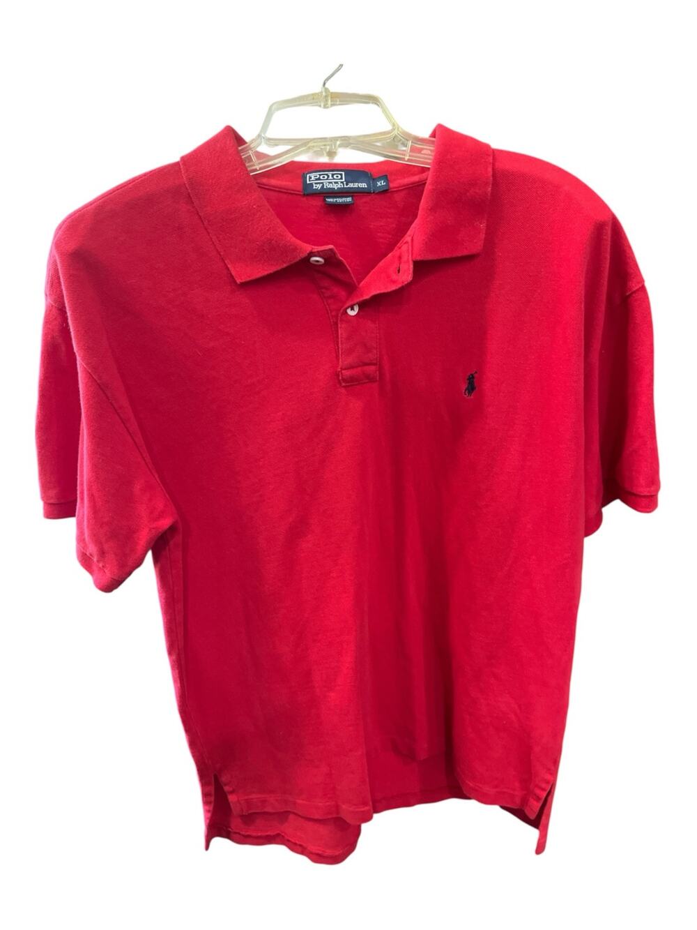 Vtg Polo by Ralph Lauren Polo Shirt-Men Sz XL-Red-2 Buttons-Sh Sleeves-7
